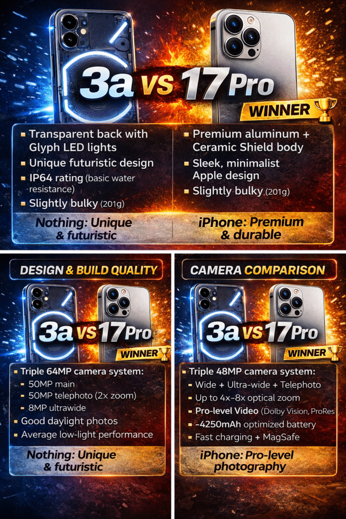 Nothing Phone 3a vs iPhone 17 Pro – Complete Comparison in the Tech World